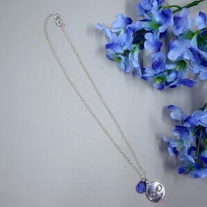 Avon Signed Silver Necklace with Blue Crystal Faceted Teardrop and Round Charm